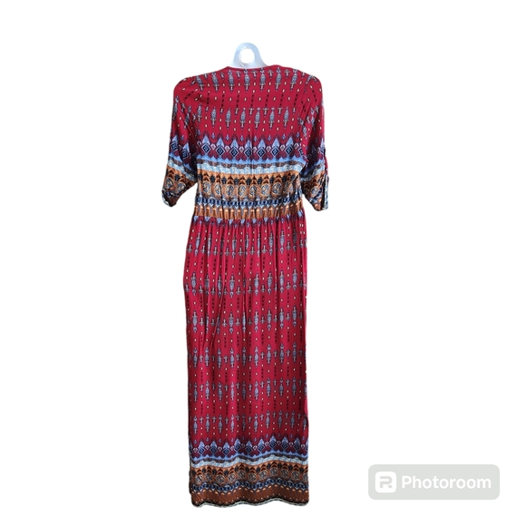 R. Vivimos Southwestern Aztec Print Button-Up Flowing Feminine Maxi Dress L - Picture 3 of 15